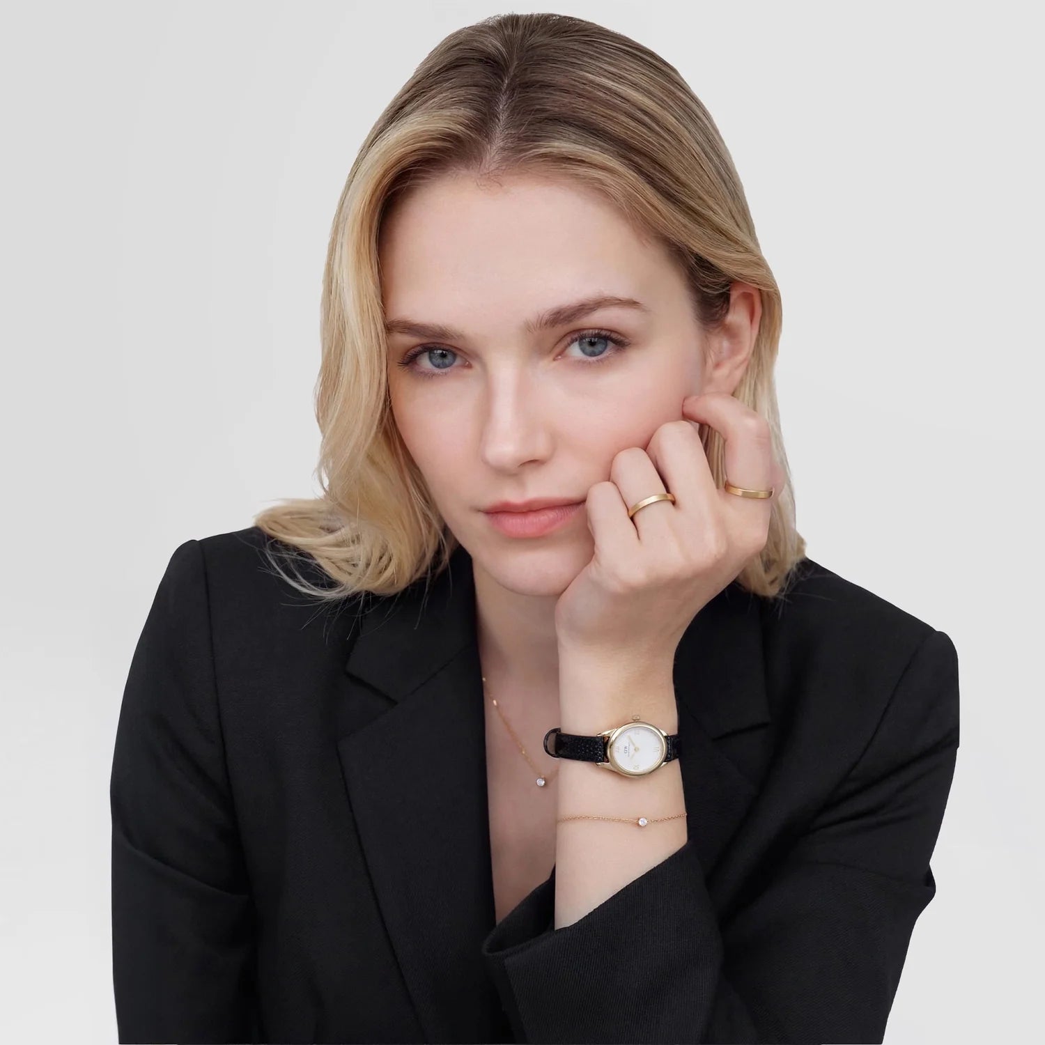 DW00100890 - Ophelia Mini Black Lizard White Guilloché Gold