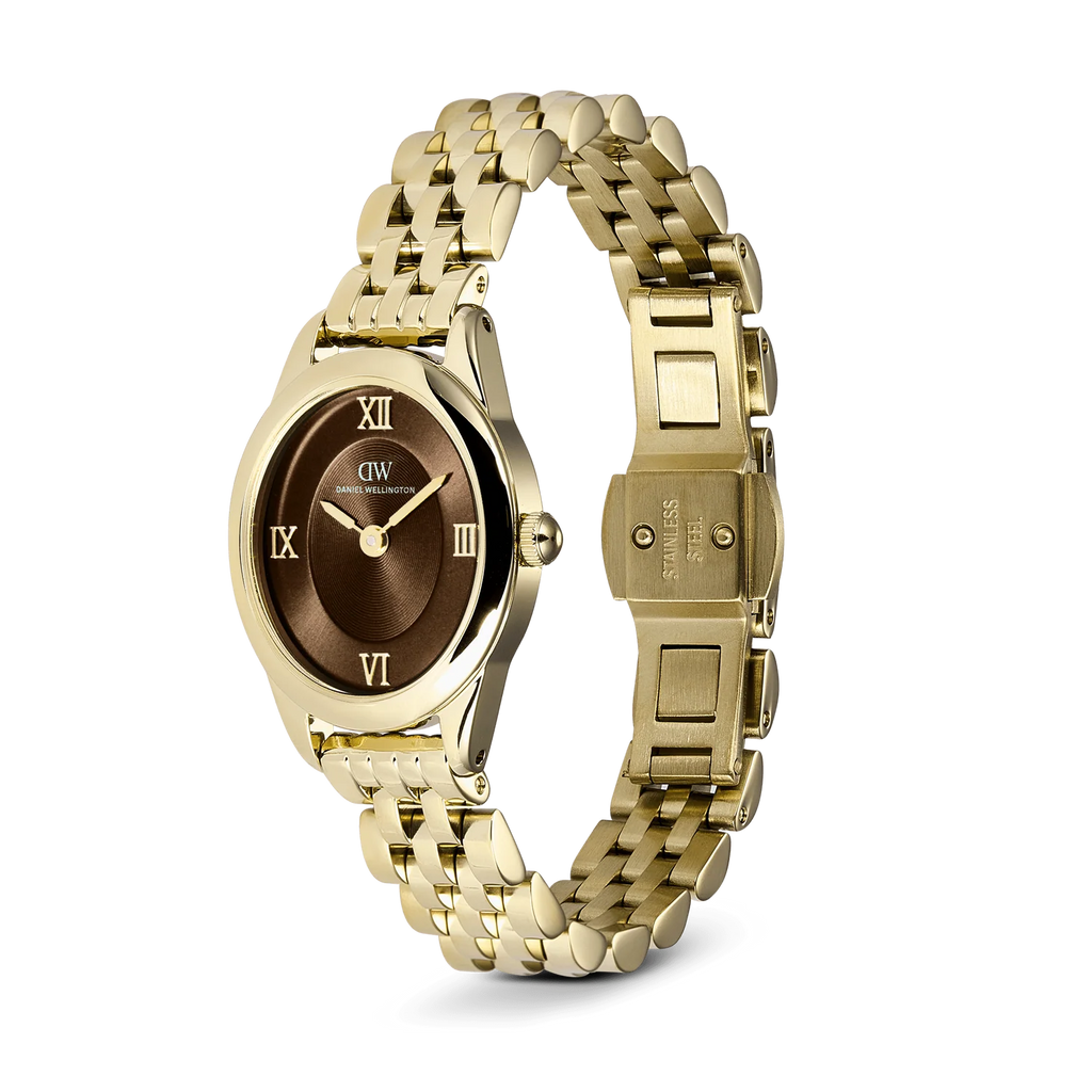 Daniel Wellington Ophelia Mini DW00101018 – Vista laterale orologio donna bracciale beans link oro