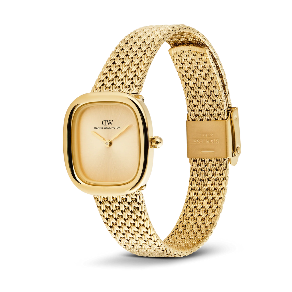Daniel Wellington DW00100964 vista laterale – Bracciale mesh intrecciato oro al polso
