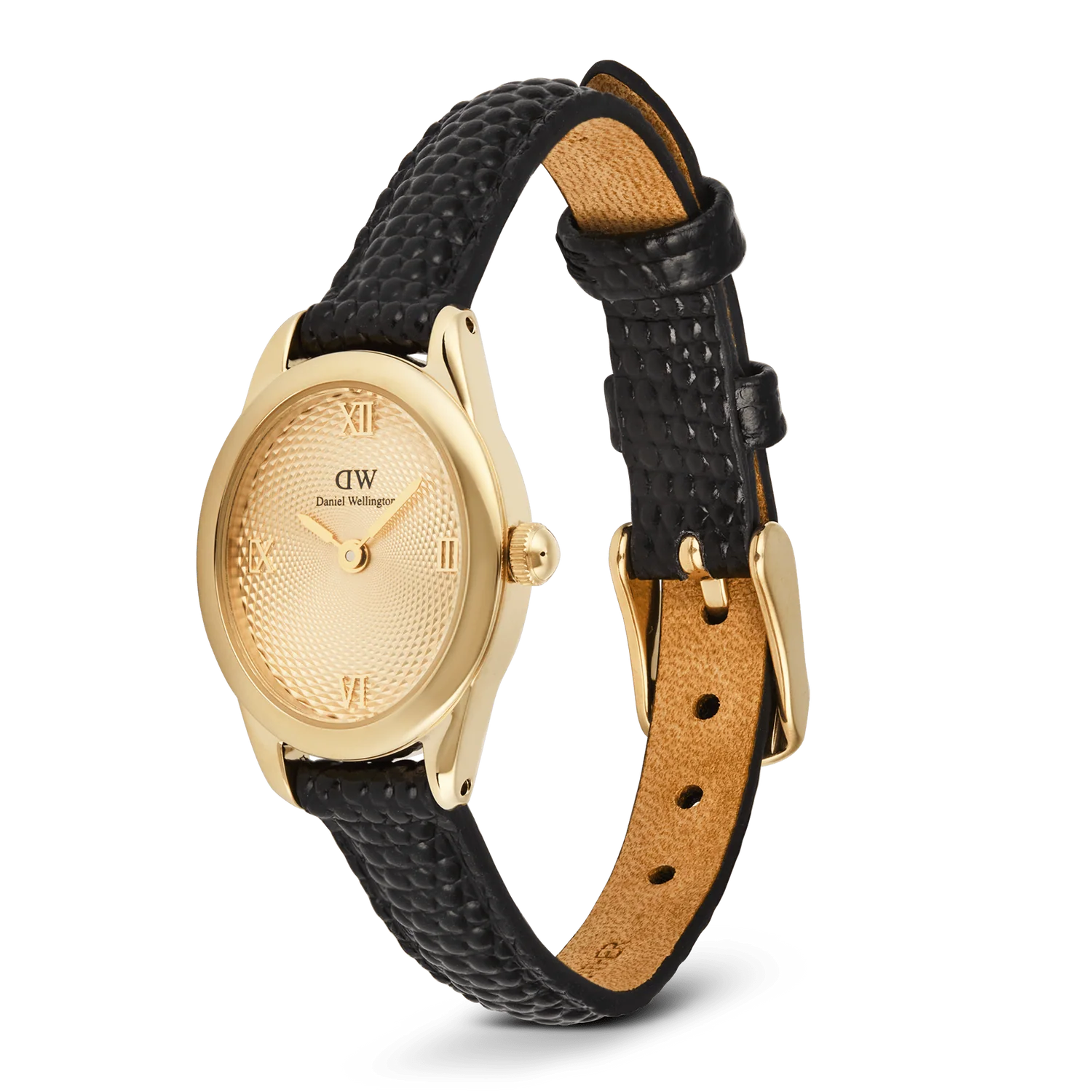 DW00100897 - Ophelia Mini Black Lizard Unitone Guilloché Gold