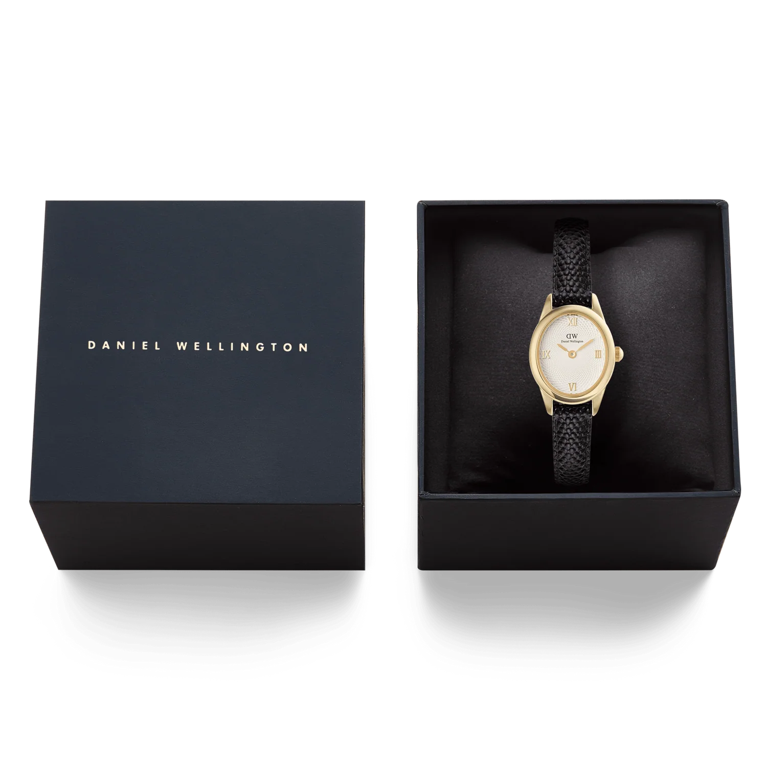 DW00100890 - Ophelia Mini Black Lizard White Guilloché Gold