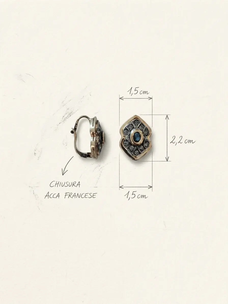 Misure degli orecchini OR0160 in argento 925: altezza 2,2 cm, larghezza 1,5 cm e chiusura alla francese, CICCO Gioielleria.
