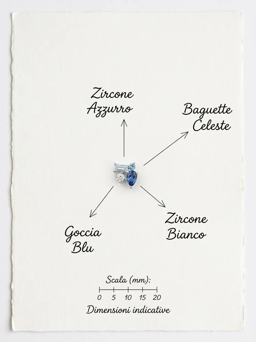 Dettaglio delle pietre degli orecchini CICCO925 OR0168 con scala millimetrica indicativa, CICCO Gioielleria.