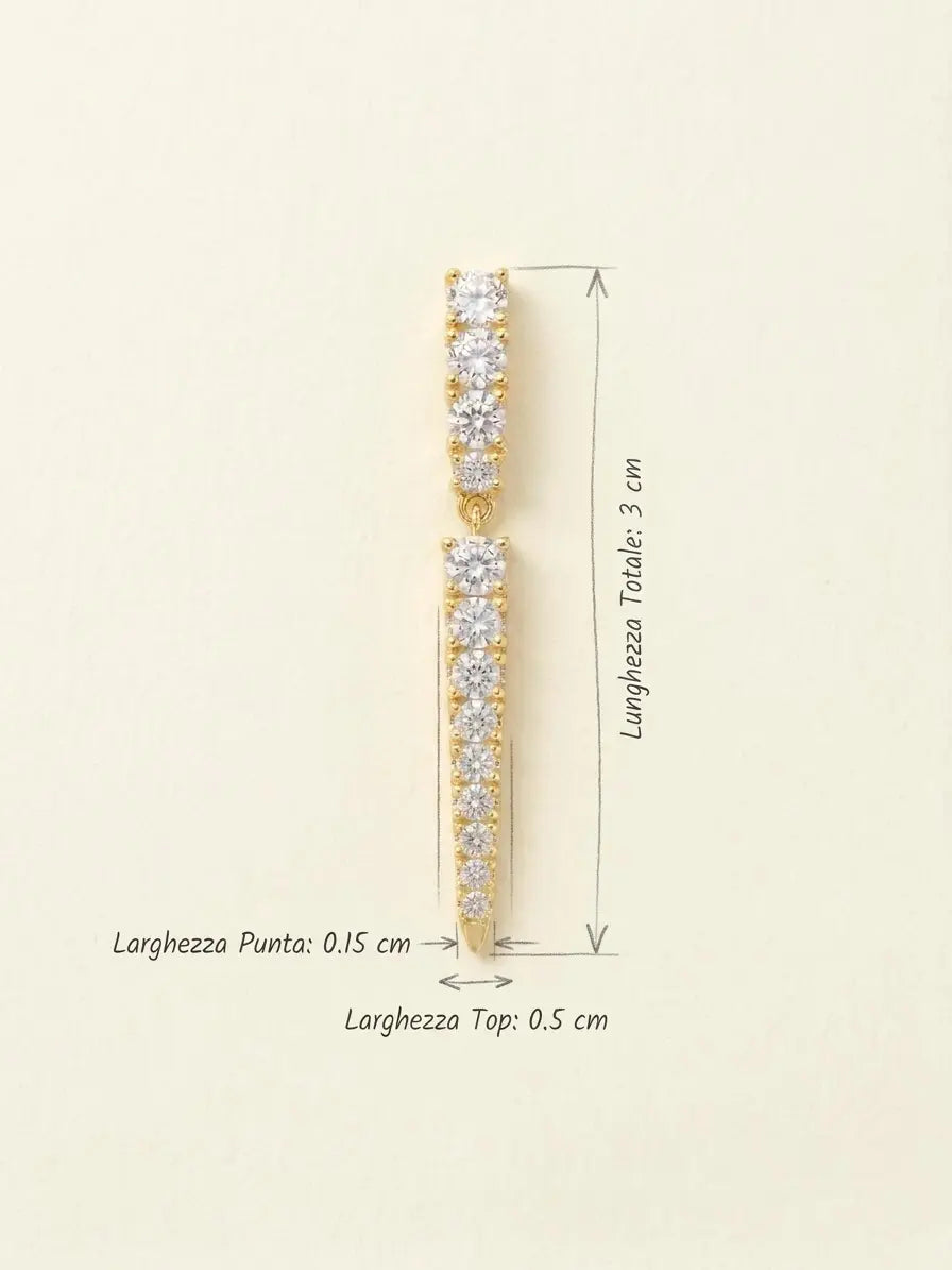 Misure degli orecchini OR0142 in argento 925 con punte dorate e zirconi, CICCO Gioielleria.