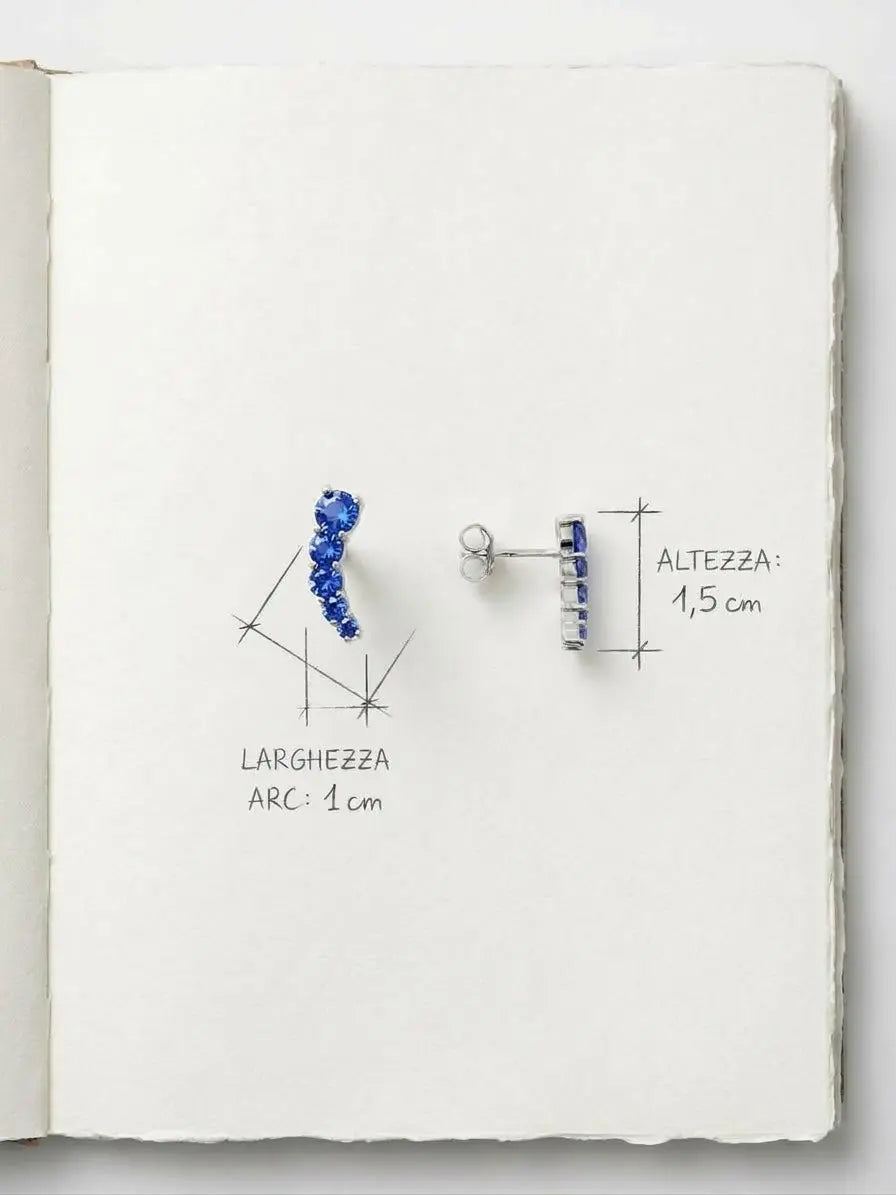 Orecchini OR0172 con pietre blu, immagine con altezza di 1,5 cm e larghezza dell’arco di circa 1 cm, CICCO Gioielleria.