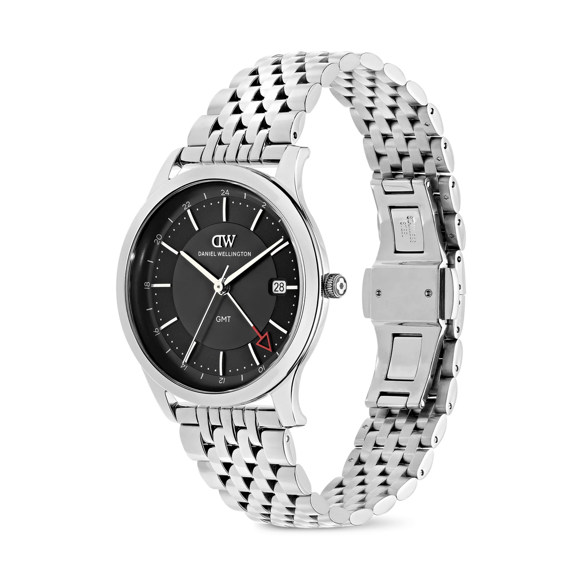 Daniel Wellington DW00100978 vista laterale – Bracciale acciaio silver e quadrante nero al polso