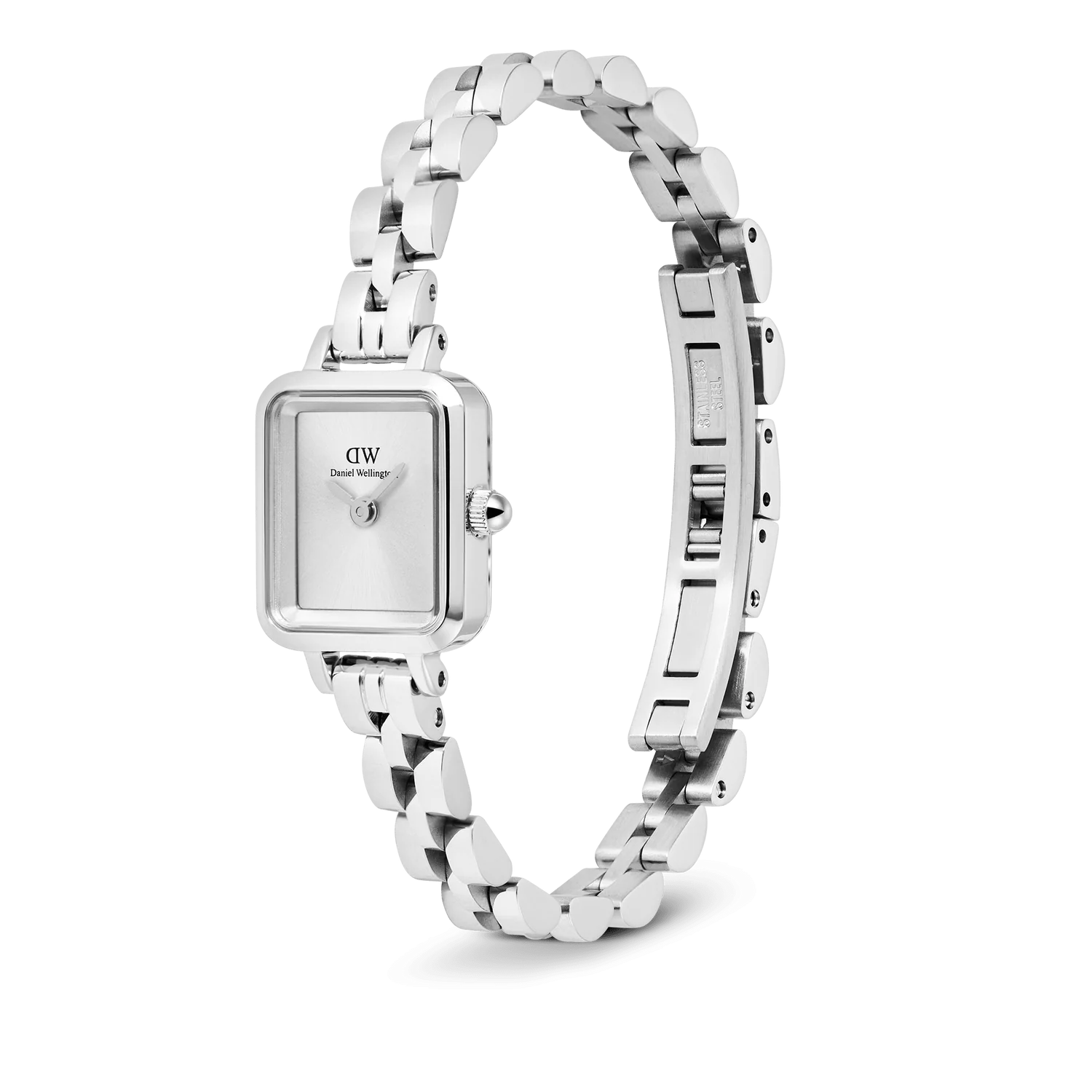 Orologio Daniel Wellington Quadro Mini Arch 3-Link White Sunray Silver – Vista laterale – Cicco Gioielleria