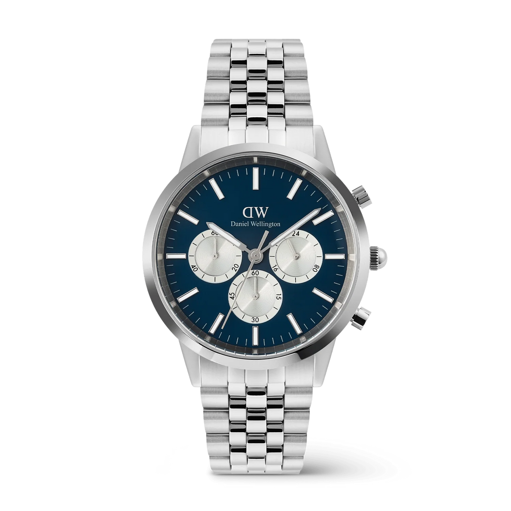 Orologio Daniel Wellington Iconic Chronograph Arch 5-Link Arctic Panda Silver DW00100874 Vista Frontale | CICCO Gioielleria