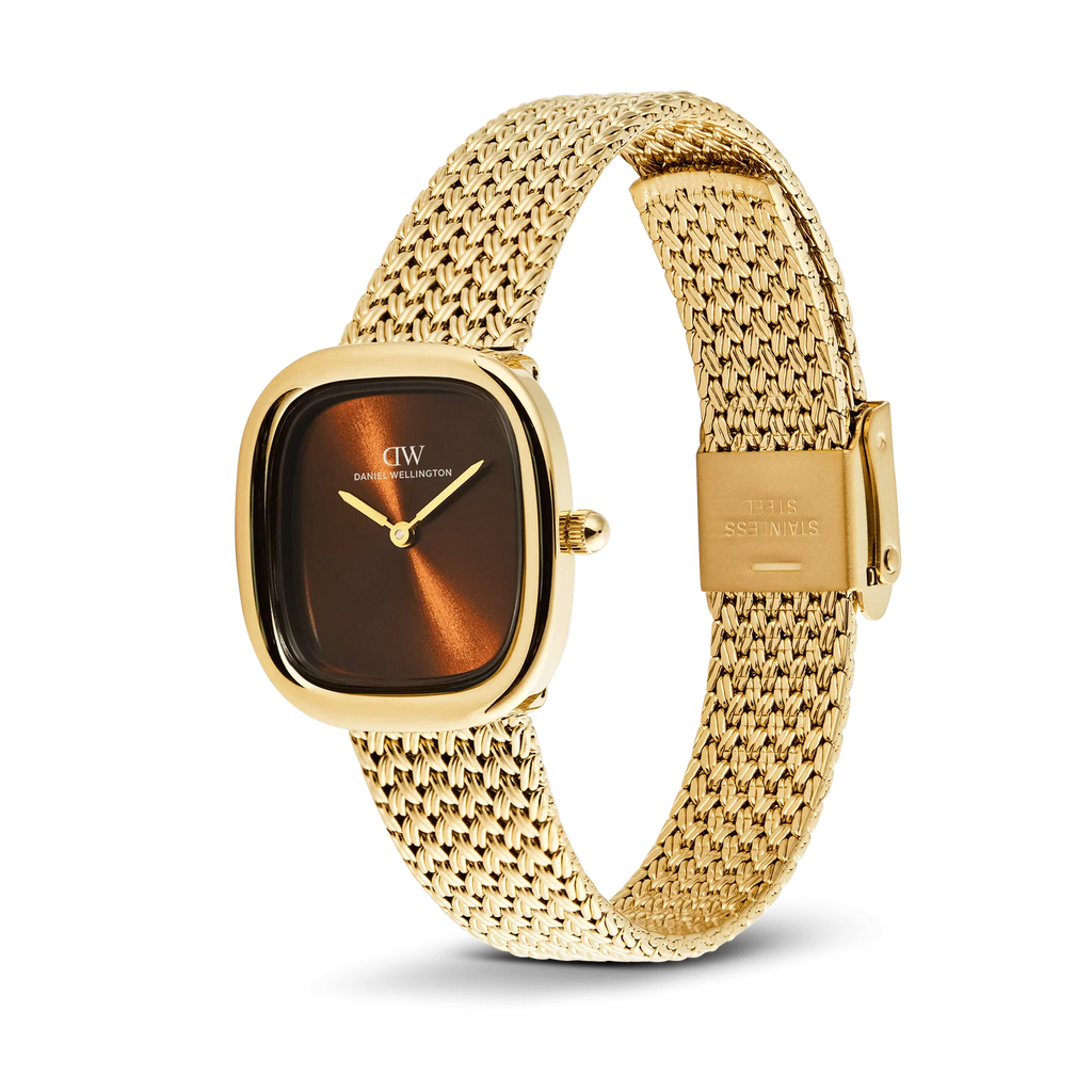 Daniel Wellington DW00100968 vista laterale – Bracciale mesh intrecciato oro ambra al polso