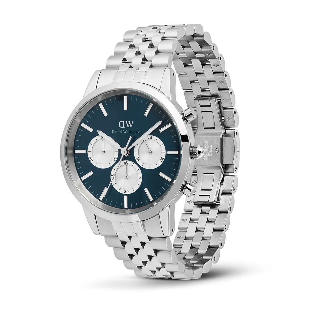 Orologio Daniel Wellington Iconic Chronograph Arch 5-Link Arctic Panda Silver DW00100874 Vista Laterale | CICCO Gioielleria
