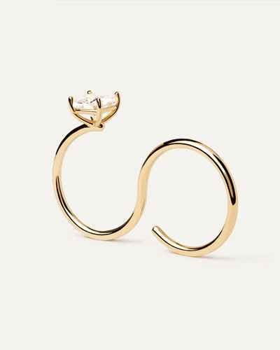 Anello PDPAOLA AN01-A27-14 in argento sterling placcato oro 18K con zirconi bianchi su sfondo neutro, CICCO Gioielleria