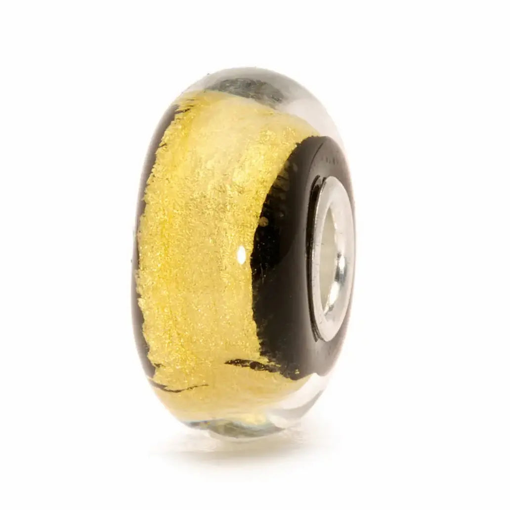 Trollbeads Oro Nero TGLBE-20050 – Perla in vetro di Murano nero con filo oro 22kt e argento 925