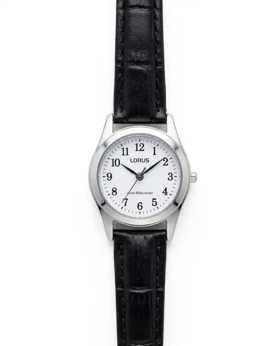 Orologio Lorus Donna RRS11VX-9 – Cassa acciaio argentata, quadrante bianco e cinturino in pelle nera – Cicco Gioielleria