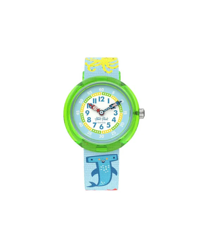 Orologio Flik Flak FBNP232 Colour in Neon – Dettaglio quadrante con numeri colorati e cassa verde – Orologio educativo per bambini da CICCO Gioielleria