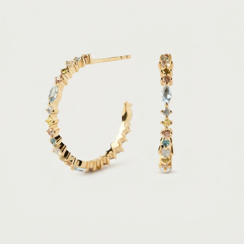 Orecchini PDPAOLA Color AR01-C78 a cerchio aperto in argento 925 placcato oro 18K con zirconi multicolore, CICCO Gioielleria