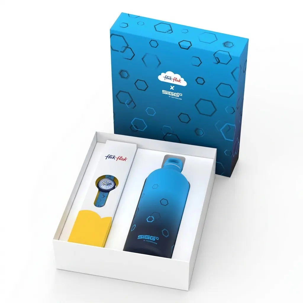 Orologio Flik Flak Quench in Blue – Confezione con borraccia SIGG – Orologio educativo per bambini da Cicco Gioielleria