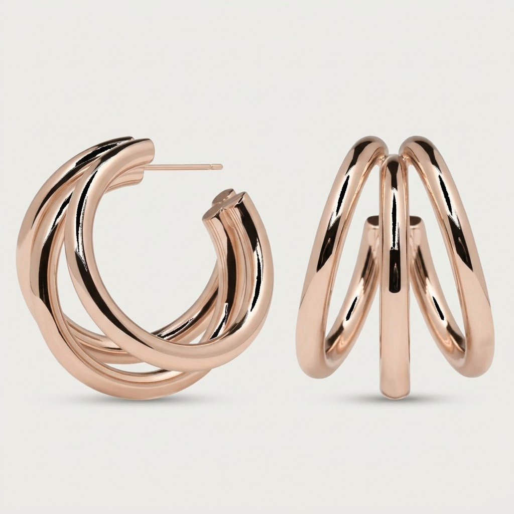 Orecchini a cerchio PDPAOLA True AR03-066 placcati oro rosa 18K su sfondo neutro, CICCO Gioielleria