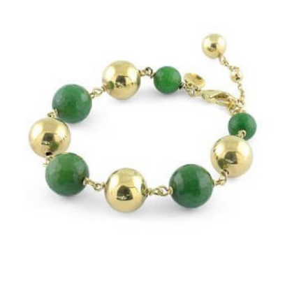 Bracciale UNOAERRE 1588 – Sfere alternate in bronzo dorato e agata verde – CICCO Gioielleria