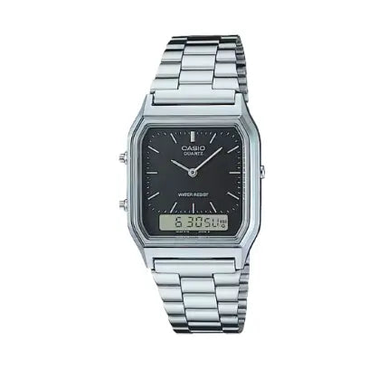 Casio Vintage AQ-230A-1DMQYES orologio ana-digi doppio fuso acciaio stile anni 80 unisex