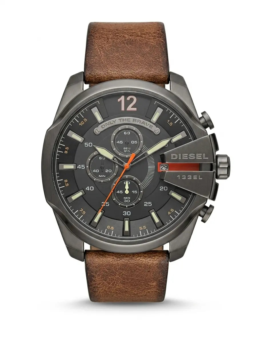 Orologio Diesel Mega Chief DZ4290 – Cronografo uomo cassa acciaio 51 mm e cinturino pelle marrone – da Cicco Gioielleria