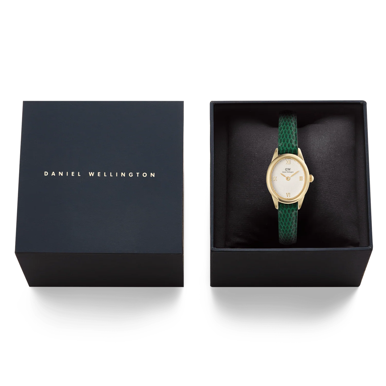 DW00100892 - Ophelia Mini Green Lizard White Guilloché Gold