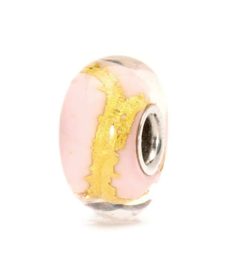 Trollbeads Oro Rosa TGLBE-20051 – Perla in vetro di Murano sfaccettato rosa con dettagli oro e argento 925