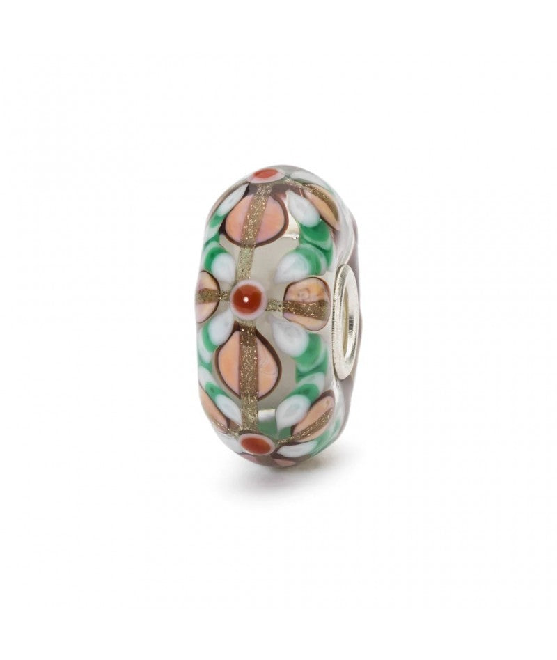 Trollbeads TGLBE-10428 Fiori Magici – Bead in vetro artigianale con motivo floreale multicolore e riflessi dorati – CICCO Gioielleria