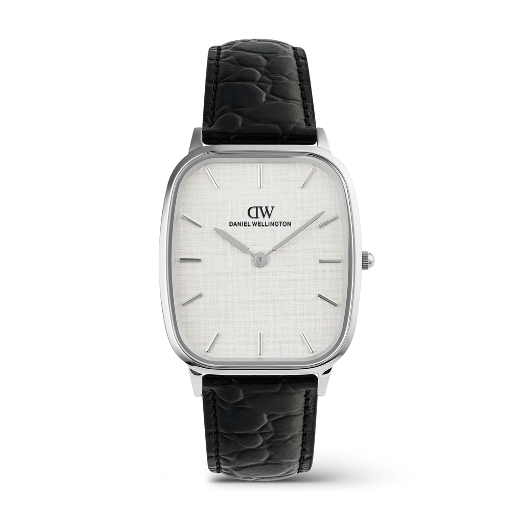 Daniel Wellington DW00100953 Marlon – Orologio uomo cassa cushion silver quadrante linen bianco cinturino pelle nera croc da CICCO Gioielleria
