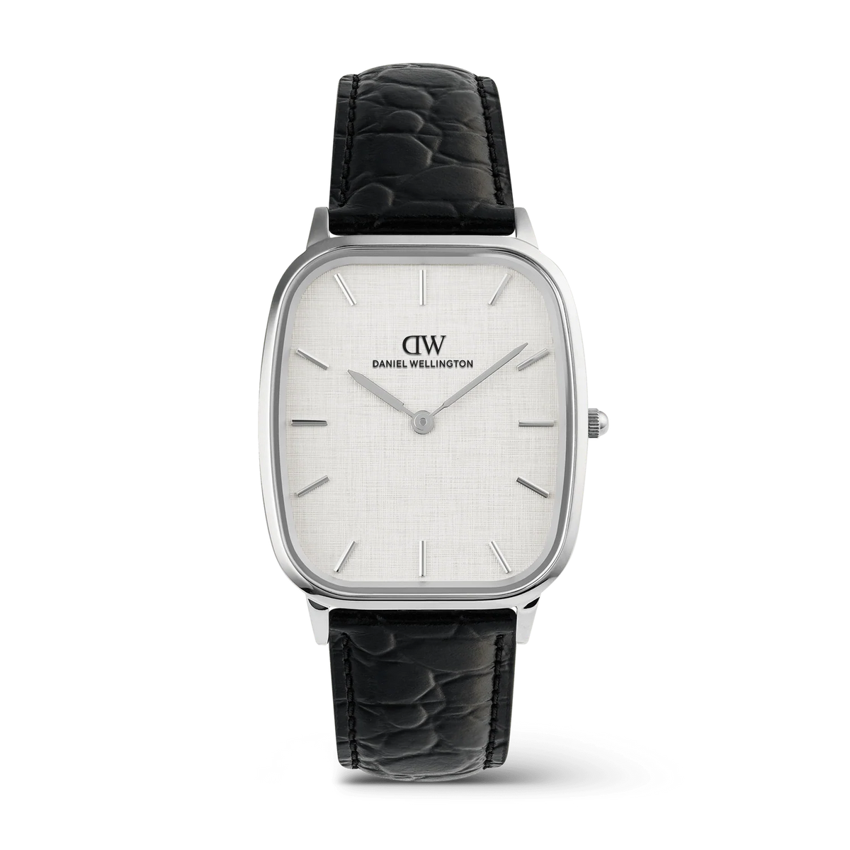 Daniel Wellington DW00100953 Marlon – Orologio uomo cassa cushion silver quadrante linen bianco cinturino pelle nera croc da CICCO Gioielleria