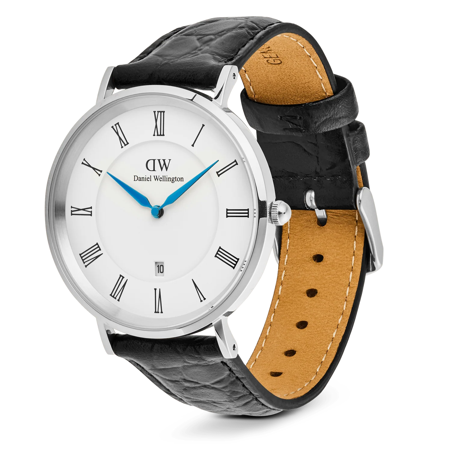 DW00100914 - Classic Roman Numerals Date Black Croc Belly Silve