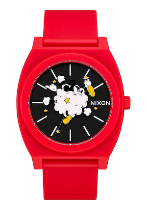 Orologio Nixon Time Teller P Mickey Mouse A119-3098-00 – Vista frontale – Cassa rossa 40mm con quadrante Mickey Fight Cloud | Cicco Gioielleria