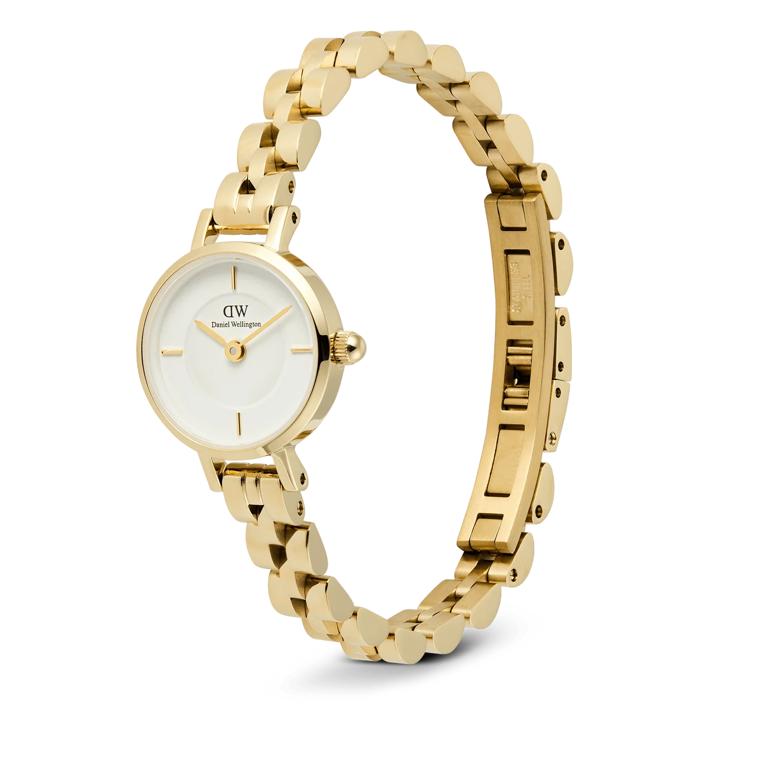 Orologio Daniel Wellington Petite Mini Arch 3-Link White Gold – Vista laterale – Cicco Gioielleria