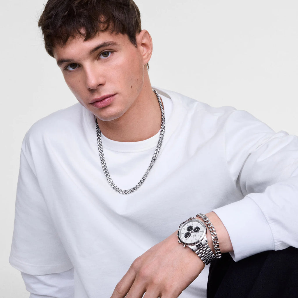 Orologio Daniel Wellington Iconic Chronograph Arch 5-Link Off-White Panda Silver DW00100872 Indossato | CICCO Gioielleria
