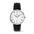 DW00100914 - Classic Roman Numerals Date Black Croc Belly Silve