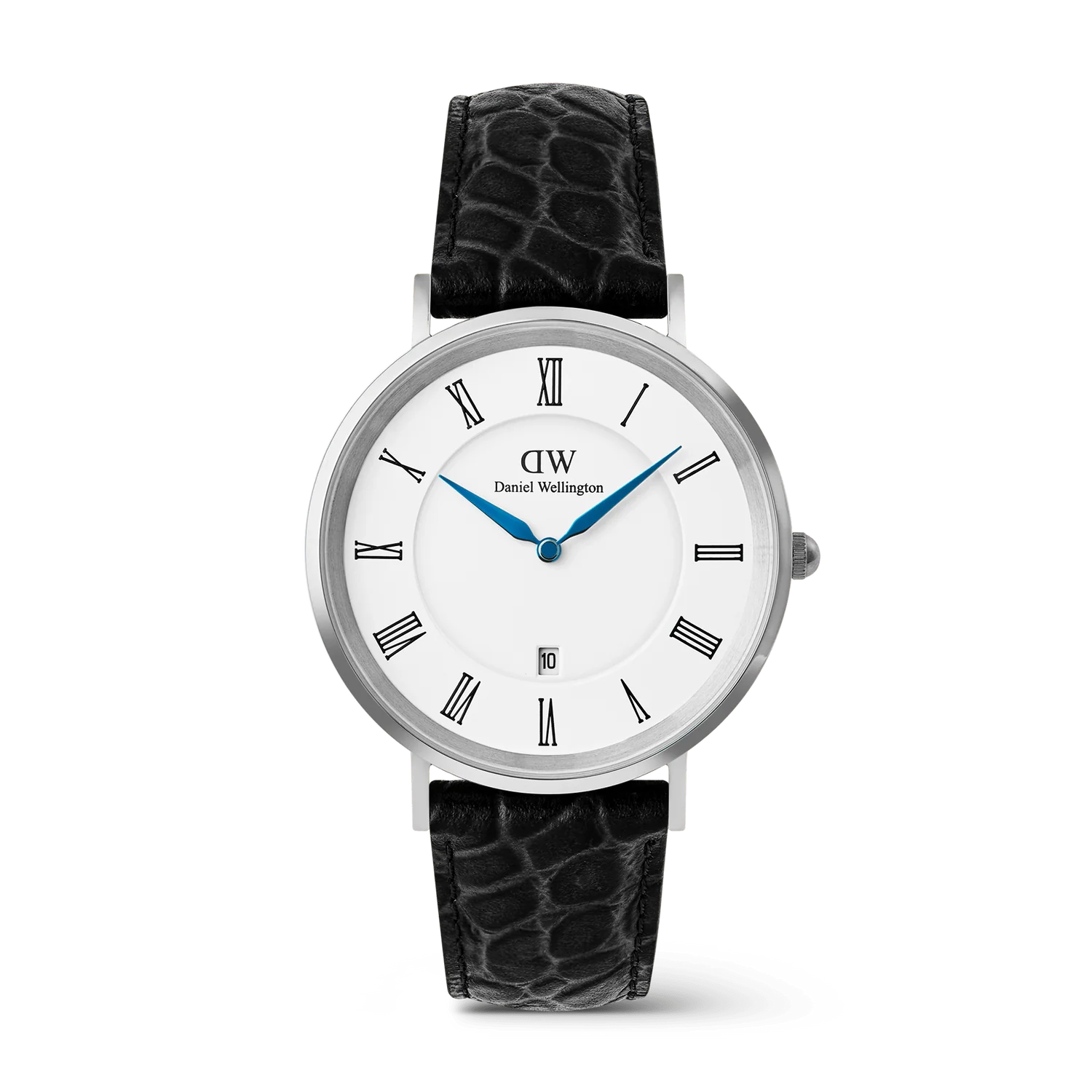 DW00100914 - Classic Roman Numerals Date Black Croc Belly Silve