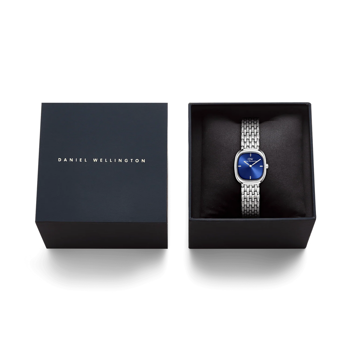 Daniel Wellington Corta DW00100992 – Dettaglio quadrante blu sunray e bracciale grain-link – CICCO Gioielleria